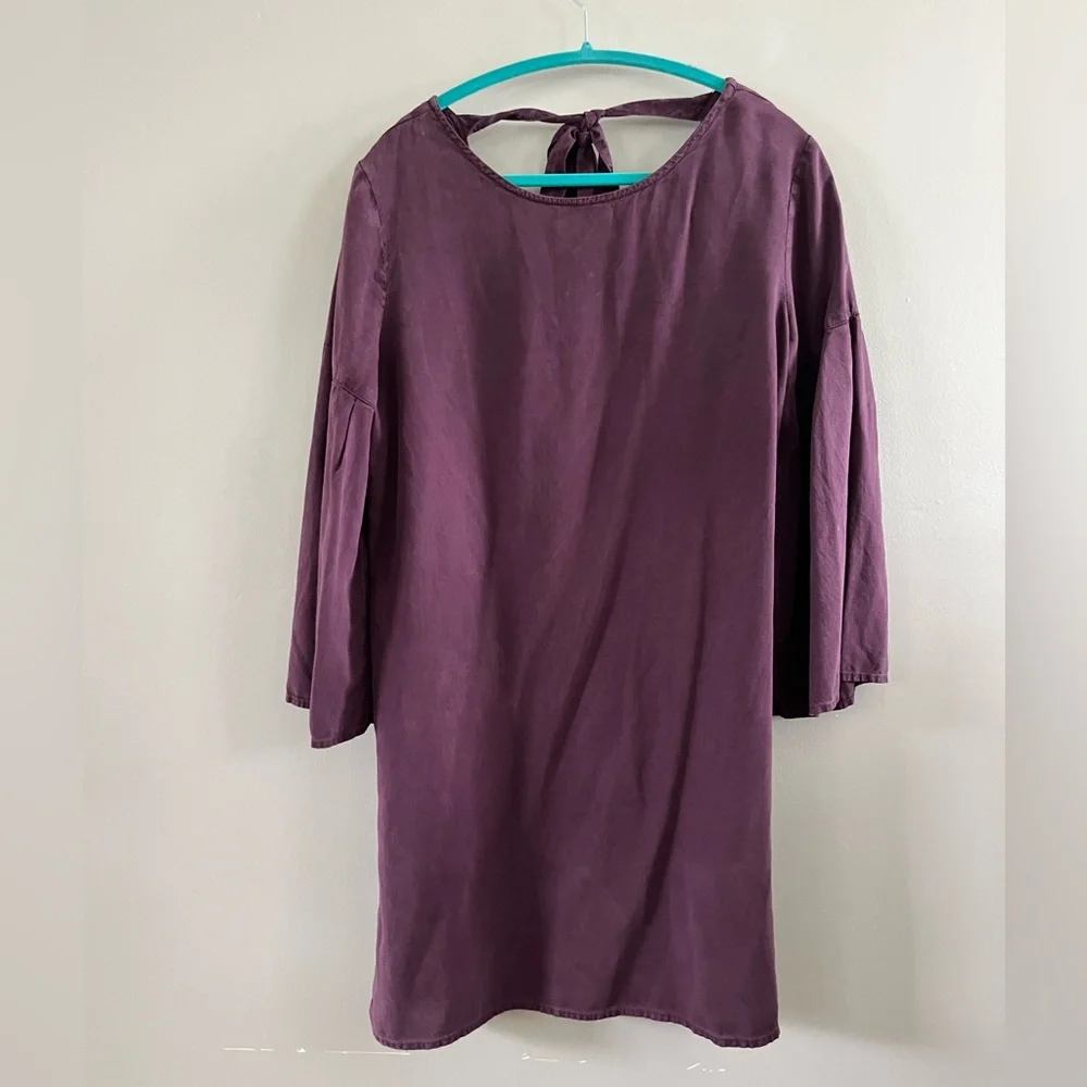 Anthropologie Cloth‎ & Stone Tiffany Bell Sleeve Purple Burgundy Dress Size PM